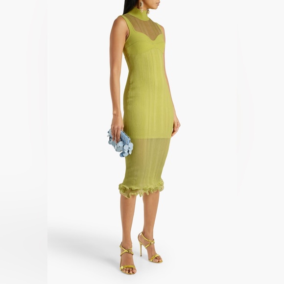 Herve Leger Dresses & Skirts - HERVÉ LÉGER Ribbed tulle and stretch-knit bodycon midi dress